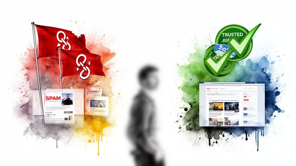 Digital information choice: spam websites versus trusted, verified online content.