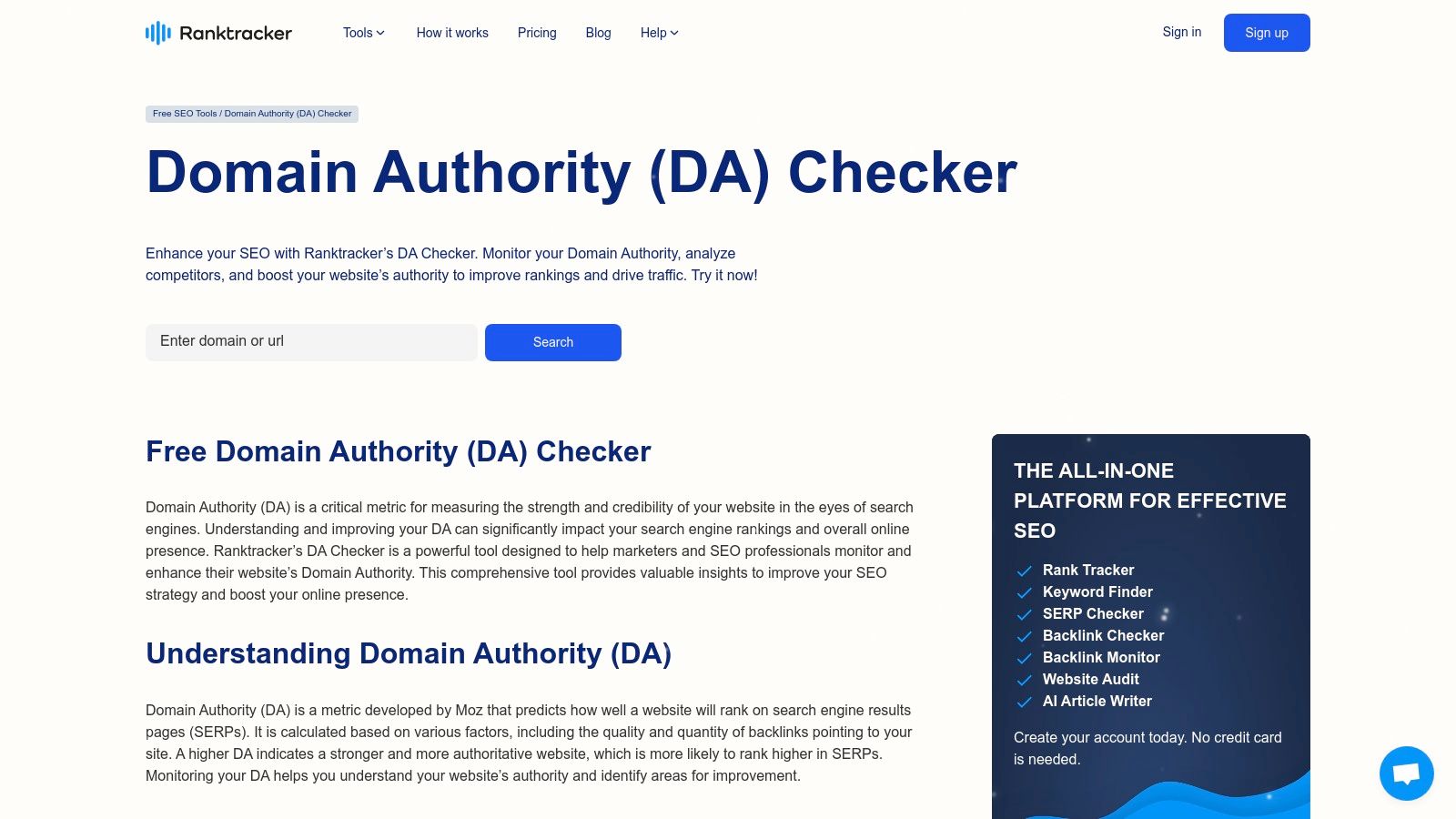 Ranktracker — Domain Authority Checker