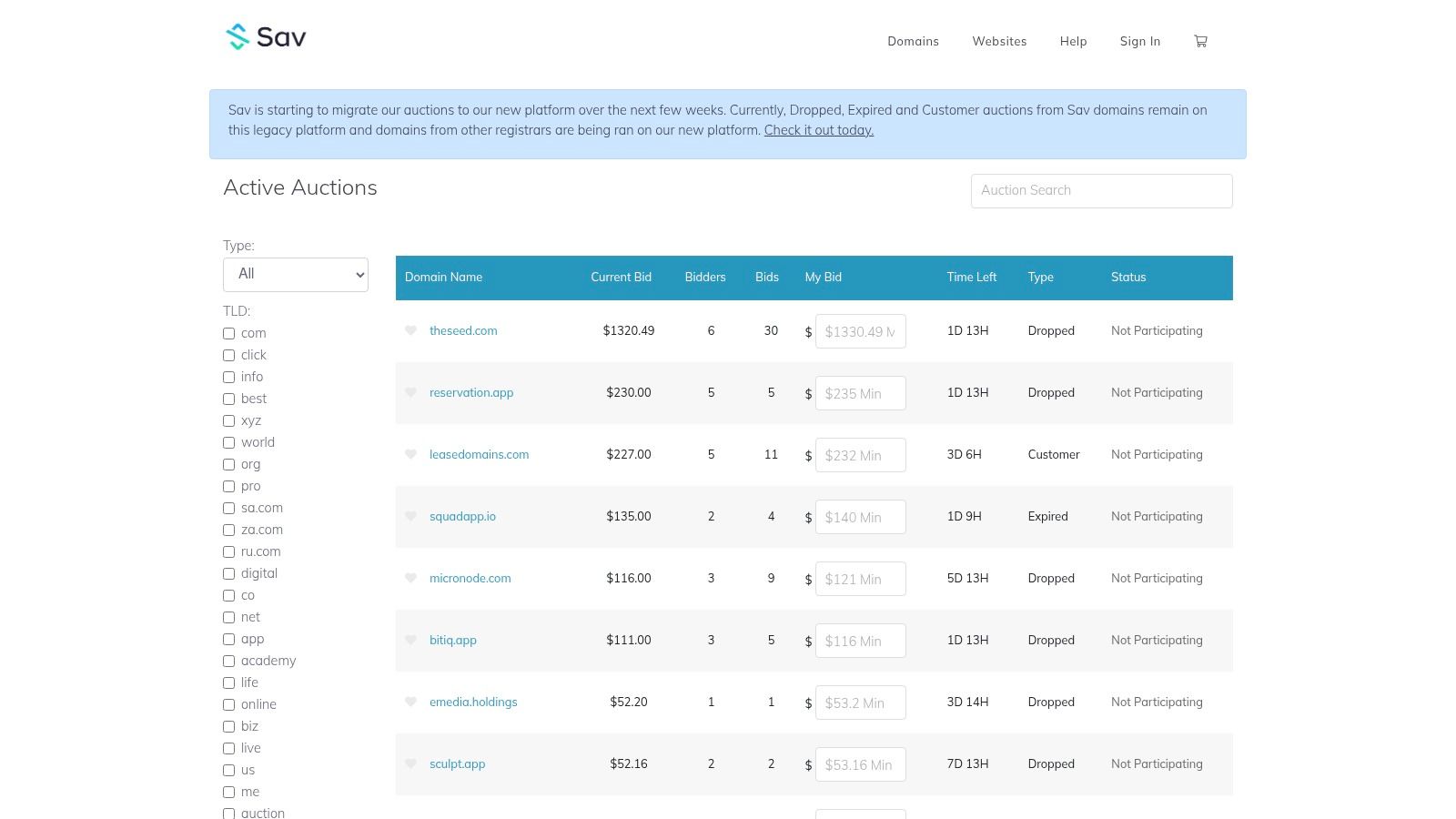 Sav Auctions & Backorders (SAV.com)