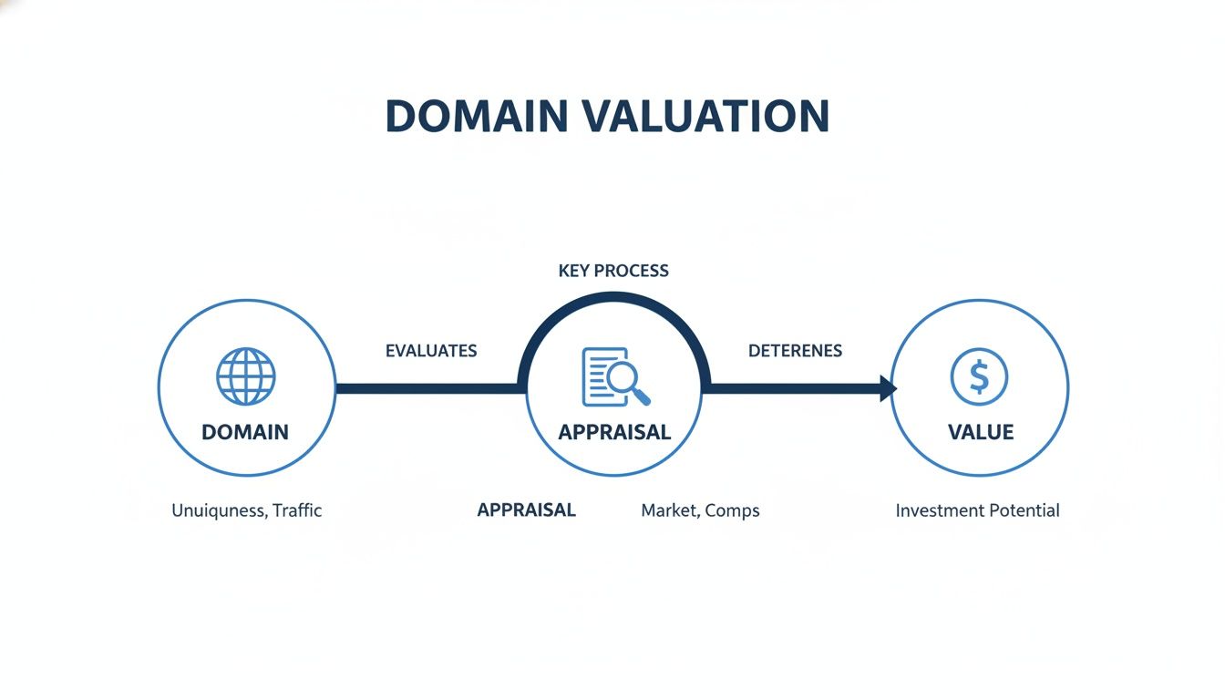 Diagram illustrating the domain valuation process, from initial domain characteristics to appraisal and final value.