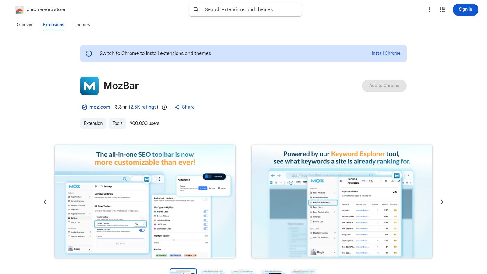 MozBar (Chrome extension)