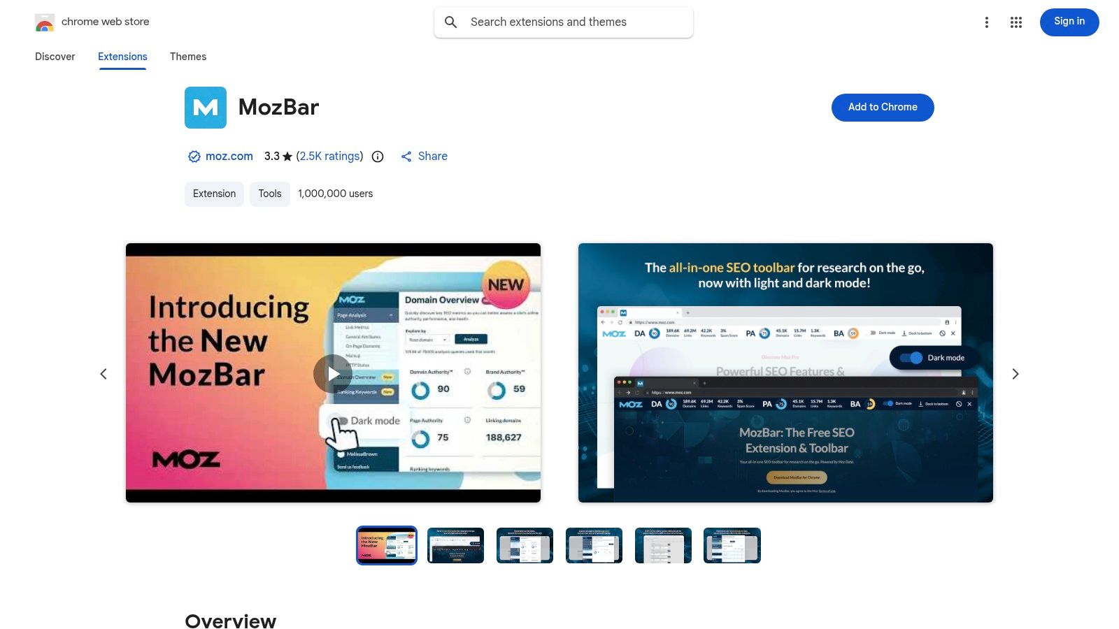 MozBar – Chrome Web Store extension