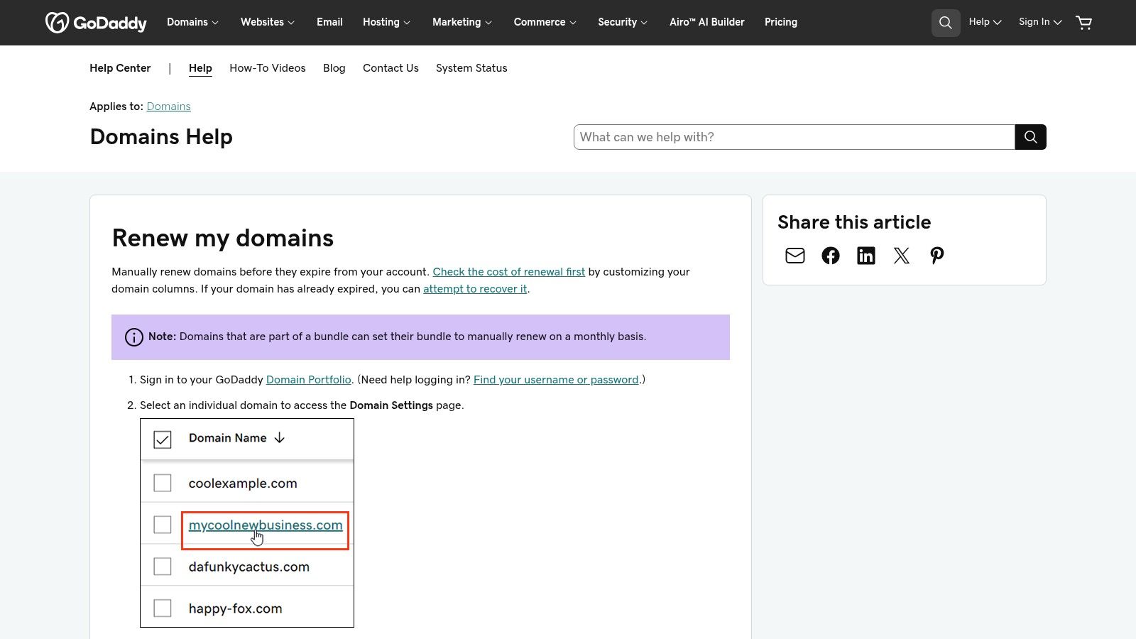 Screenshot from https://www.godaddy.com/help/renew-my-domains-19070