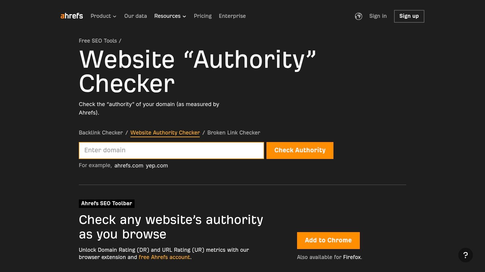 Ahrefs – Website Authority Checker (Domain Rating, DR)