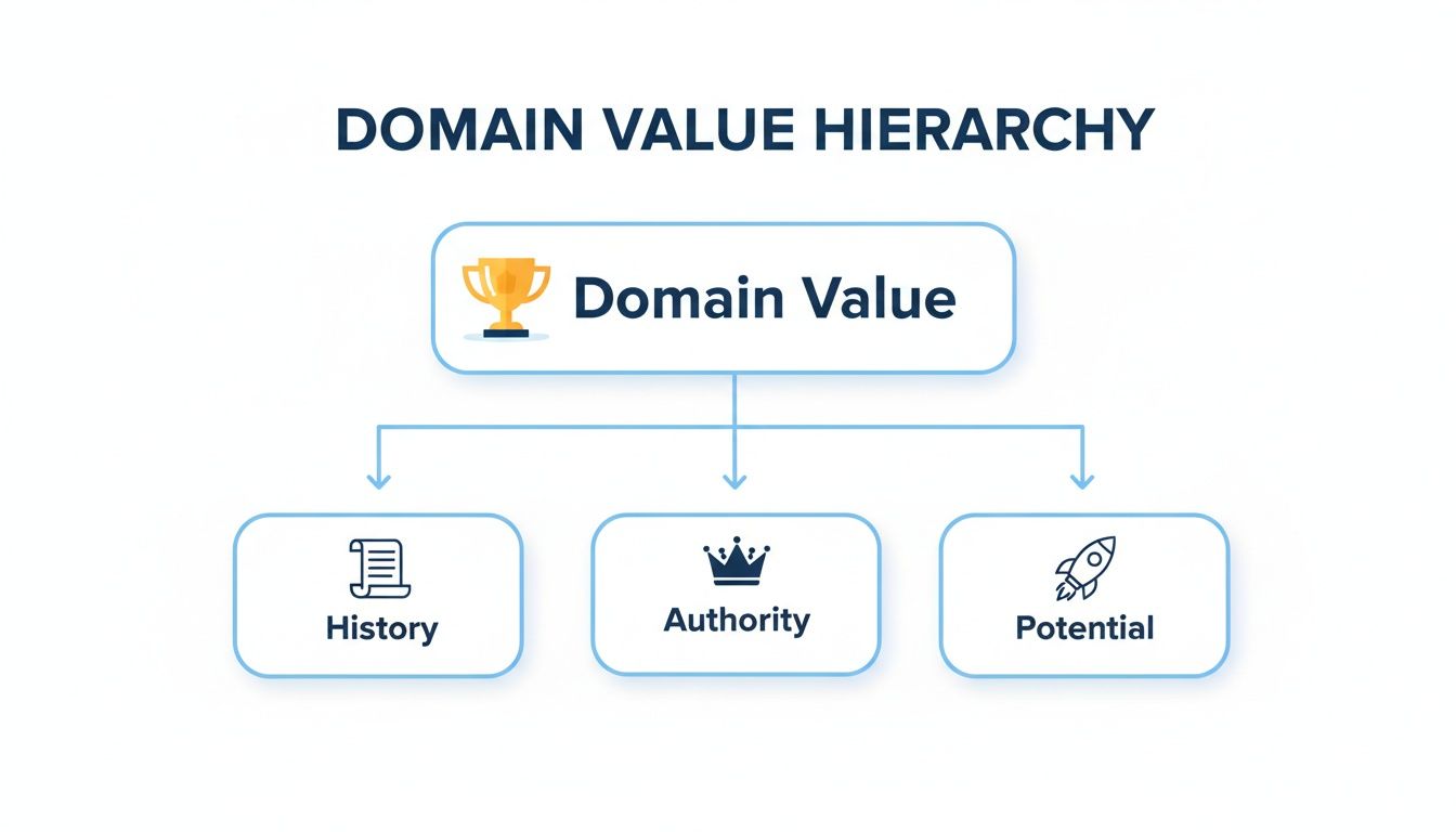 A diagram illustrating the Domain Value Hierarchy, showing Domain Value determined by History, Authority, and Potential.