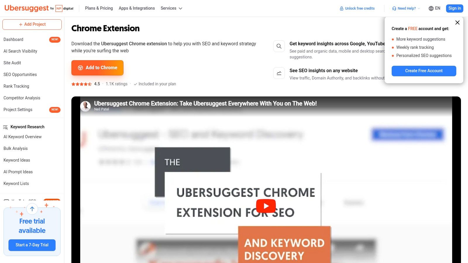 Ubersuggest Chrome Extension