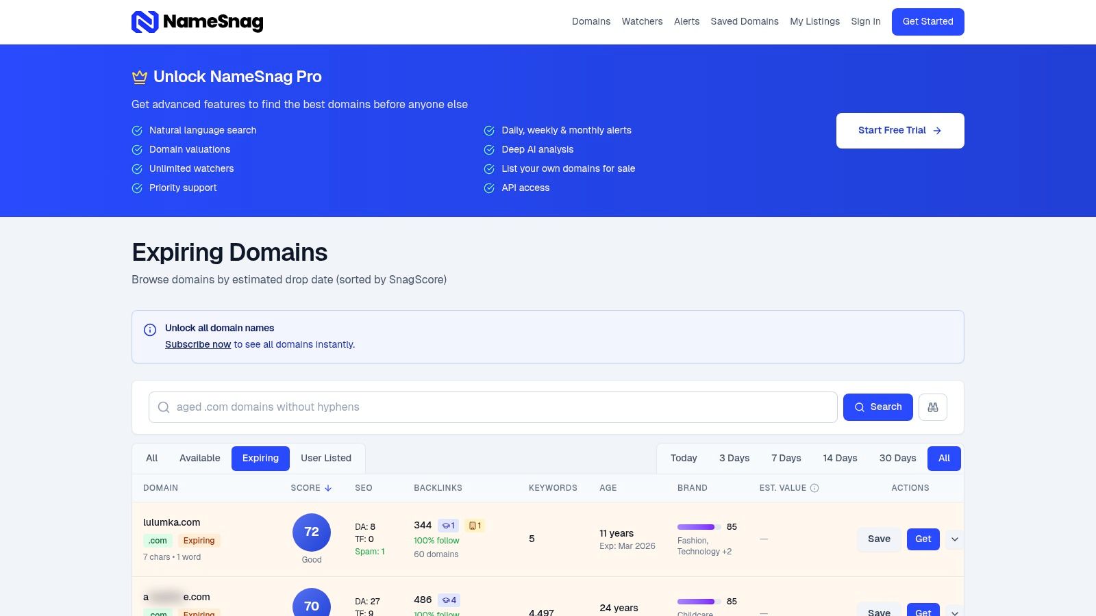 Screenshot from https://namesnag.com/domains?filter=expiring