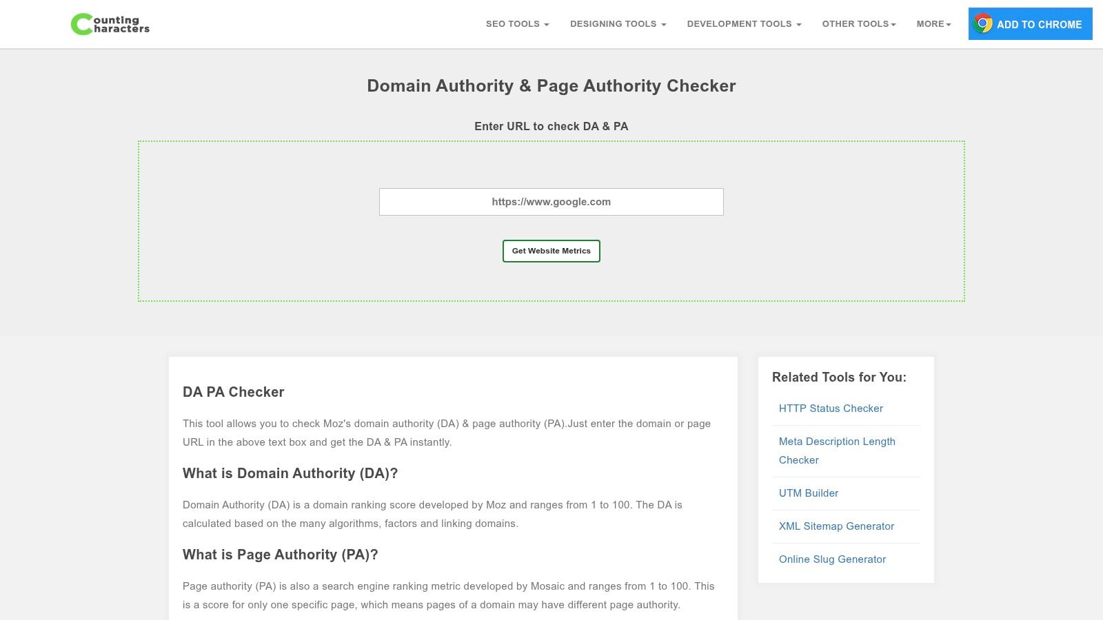 Counting Characters, Website Authority Checker