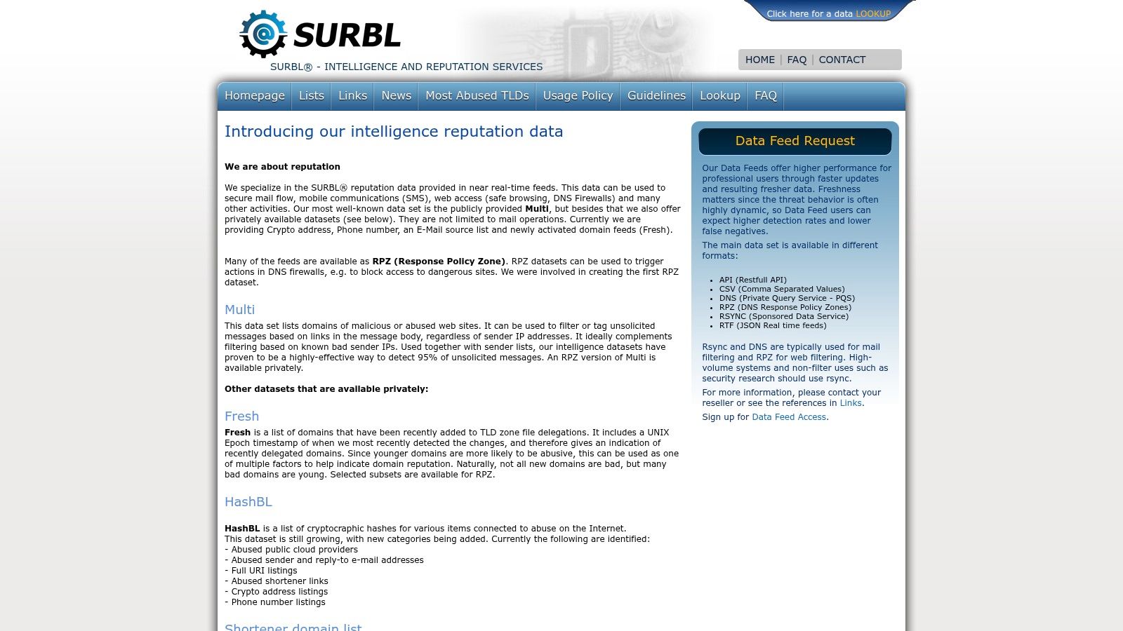 SURBL (Spam URI Realtime Blocklists)