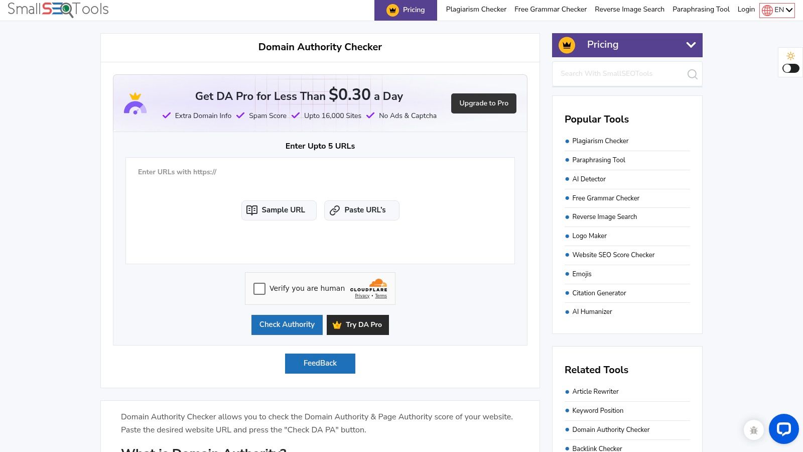 SmallSEOTools – Domain Authority Checker